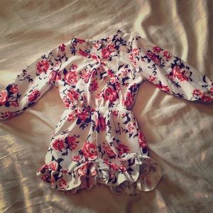 Baby Girl Long Sleeve Floral Shorts Romper